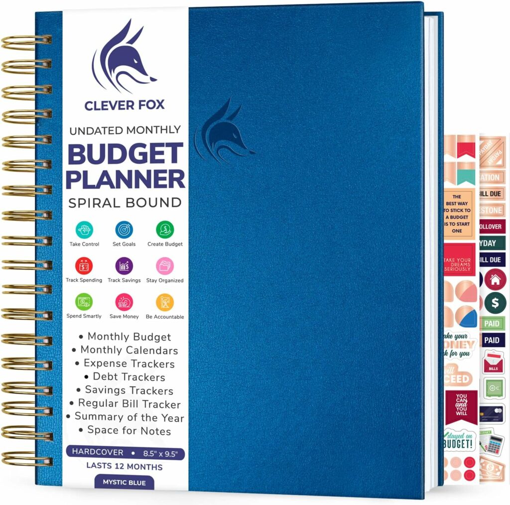 Clever Fox Budget Planner – Coiled Budget Book with Colorful Pages, Monthly Financial Planner, Budgeting Organizer Expense Tracker Notebook, Finance Journal, 8.5x9.5″ Hardcover – Mystic Blue