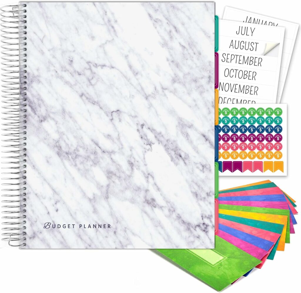 Global Printed Products Budget Planner Monthly Bill Organizer With 12 Envelopes and Pockets. Expense Tracker Notebook and Financial Planner Budget Book to Control Your Money, 8.5 x 11, Grey Marble